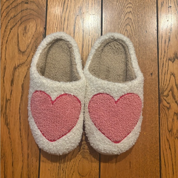 Shoes - NWOT Cozy Slippers with Pink Heart Design